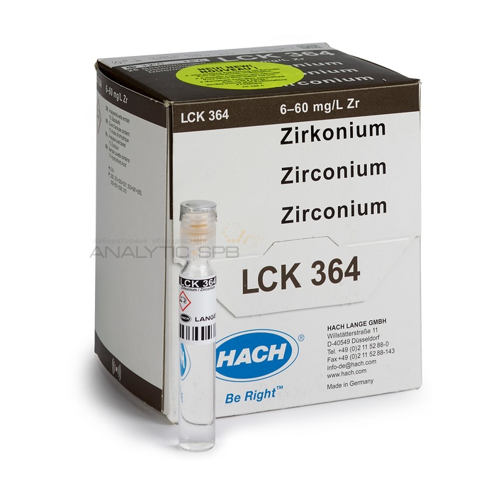 Кюветный тест Hach LCK364 для определения циркония , 6-60 мг/л Zr